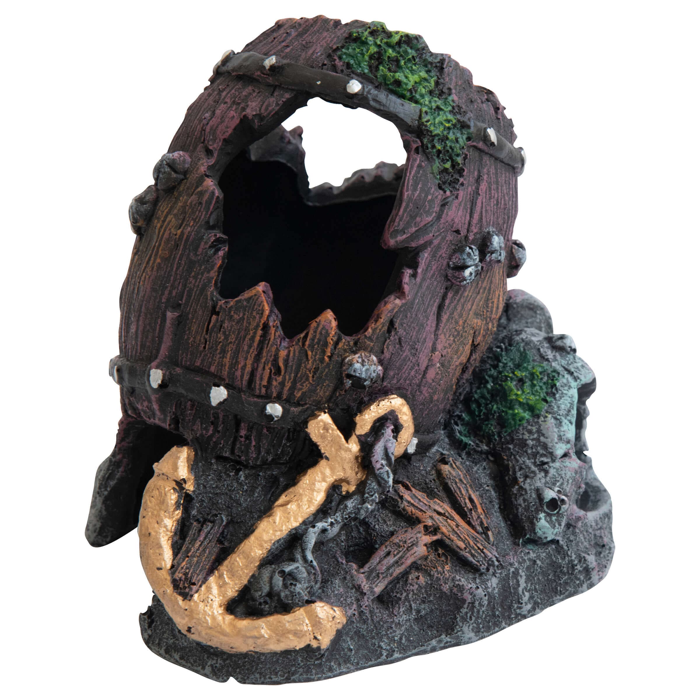 Deep Sea Aquariumdekoration Holzfass auf Felsen 13 cm